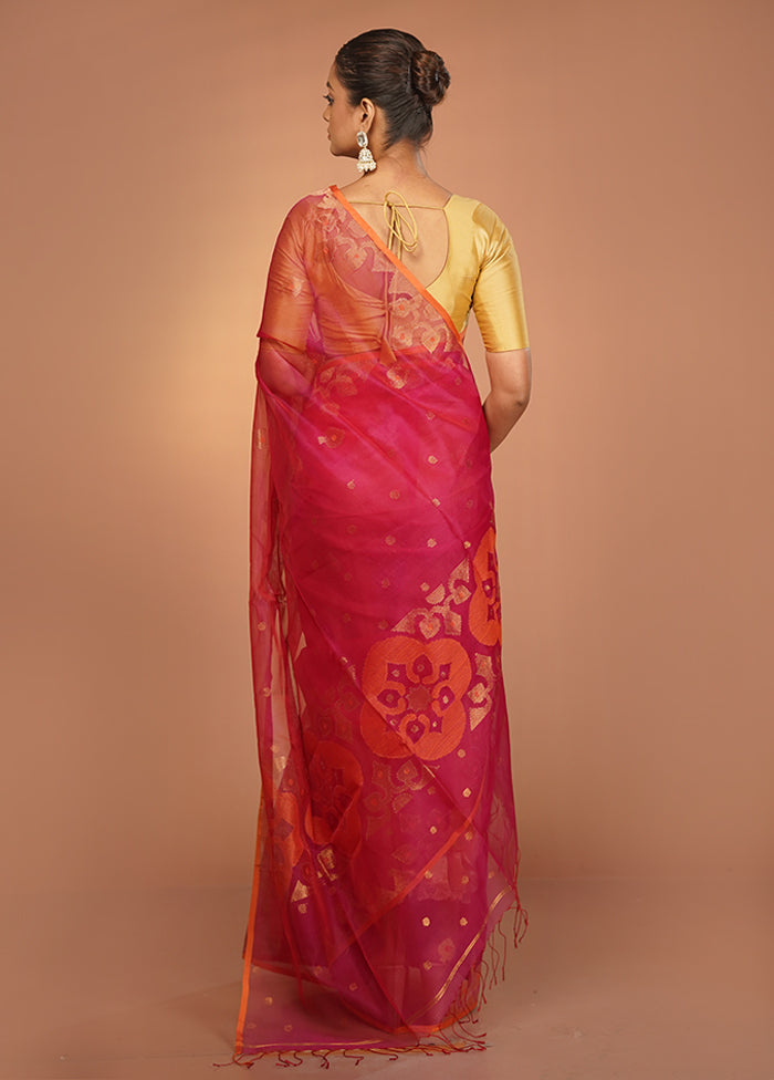 Red Handloom Matka Pure Silk Saree With Blouse Piece