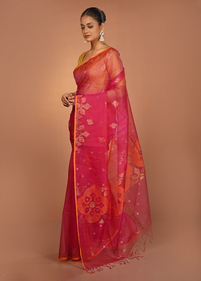 Red Handloom Matka Pure Silk Saree With Blouse Piece