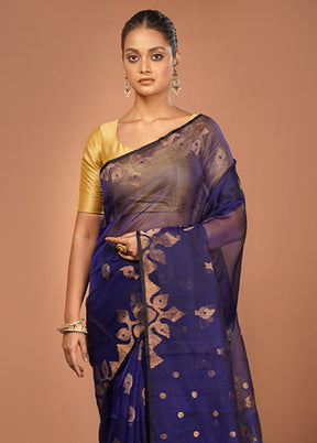 Blue Handloom Matka Pure Silk Saree With Blouse Piece