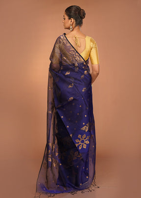 Blue Handloom Matka Pure Silk Saree With Blouse Piece