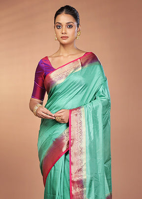 Green Dupion Silk Saree With Blouse Piece