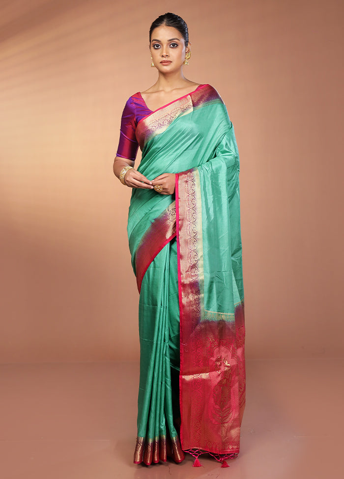 Green Dupion Silk Saree With Blouse Piece