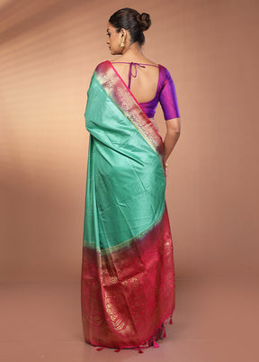 Green Dupion Silk Saree With Blouse Piece