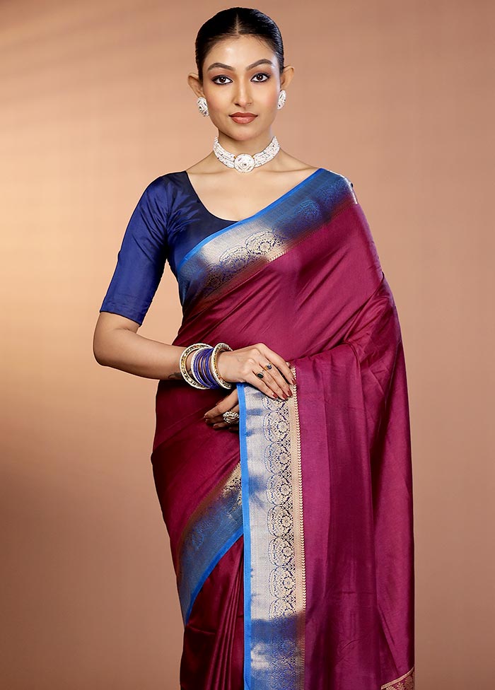 Purple Dupion Silk Saree With Blouse Piece