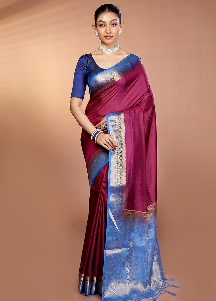 Purple Dupion Silk Saree With Blouse Piece