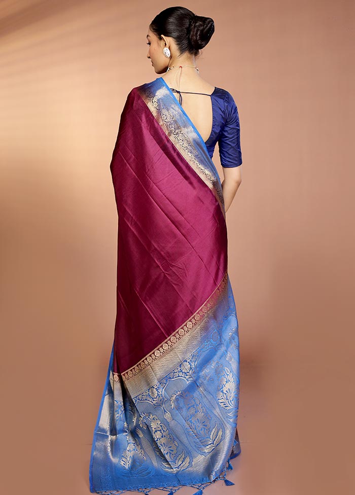 Purple Dupion Silk Saree With Blouse Piece