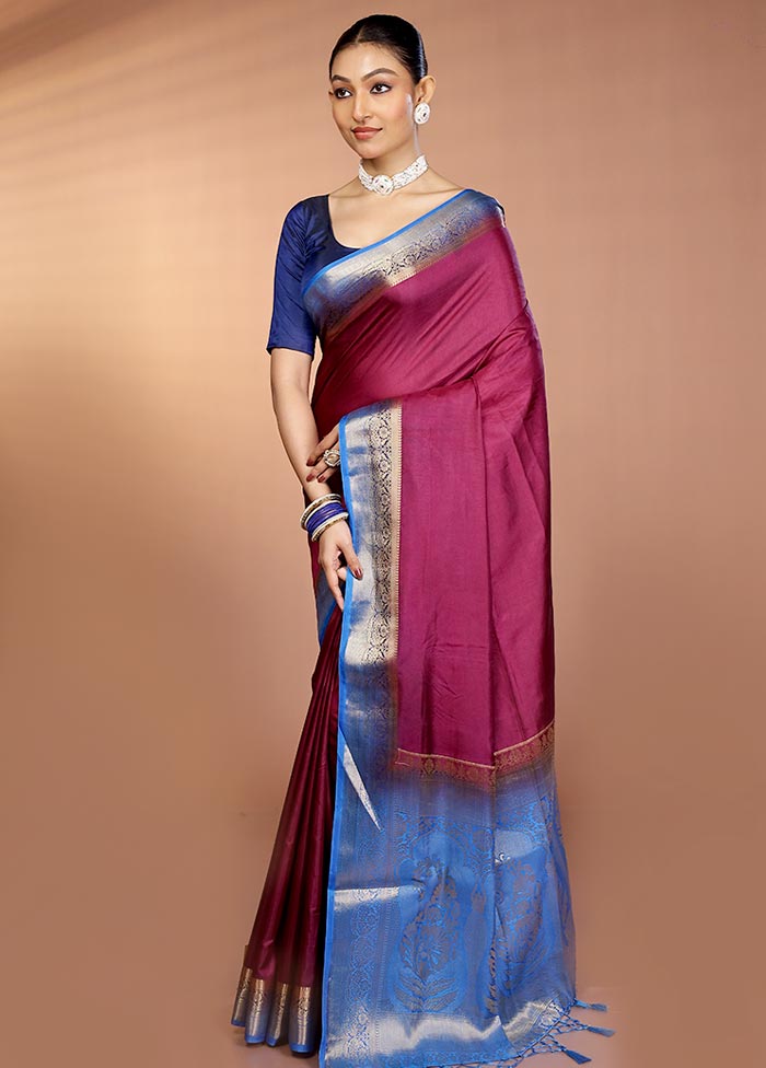 Purple Dupion Silk Saree With Blouse Piece