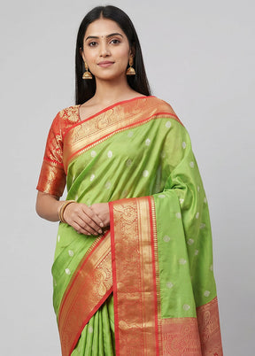 Green Kanjivaram Silk Saree With Blouse Piece