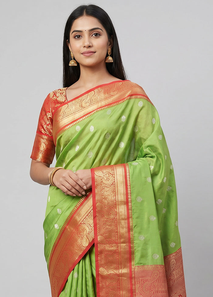 Green Kanjivaram Silk Saree With Blouse Piece