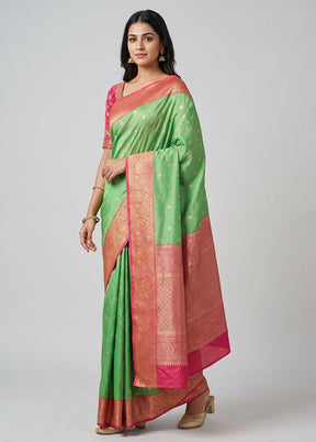 Green Kanjivaram Silk Saree With Blouse Piece