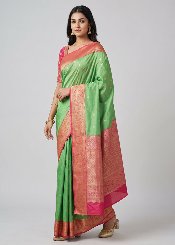 Green Kanjivaram Silk Saree With Blouse Piece
