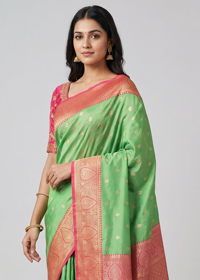 Green Kanjivaram Silk Saree With Blouse Piece