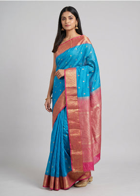 Blue Kanjivaram Silk Saree With Blouse Piece