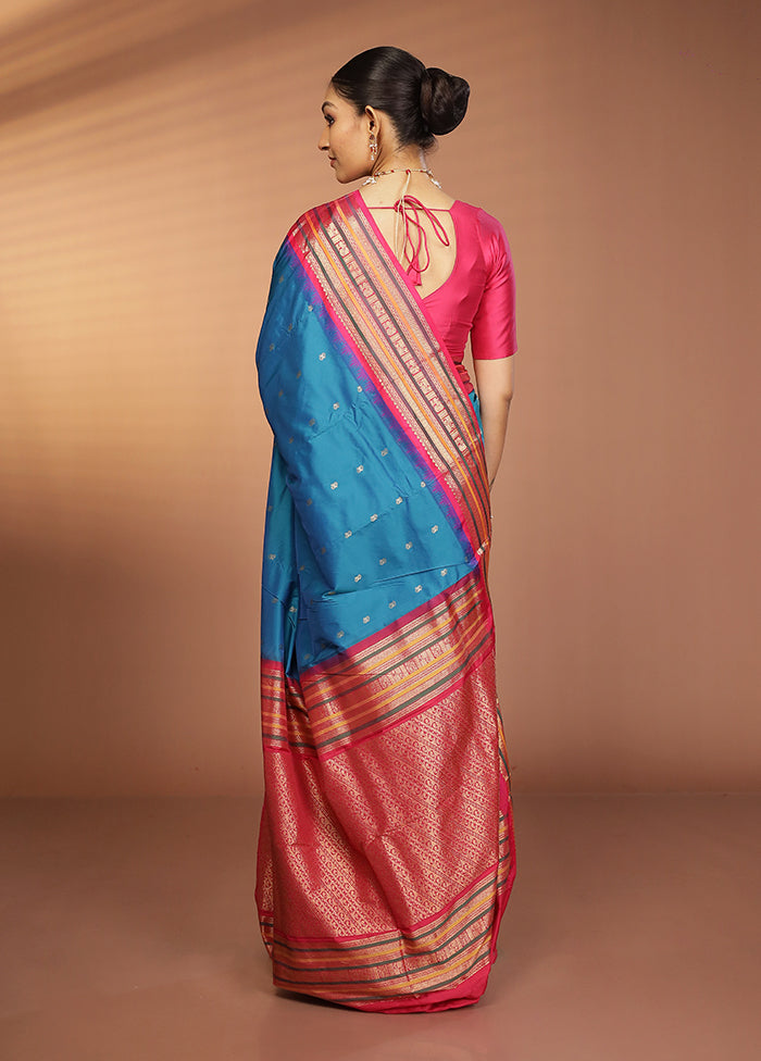 Blue Kanjivaram Silk Saree With Blouse Piece