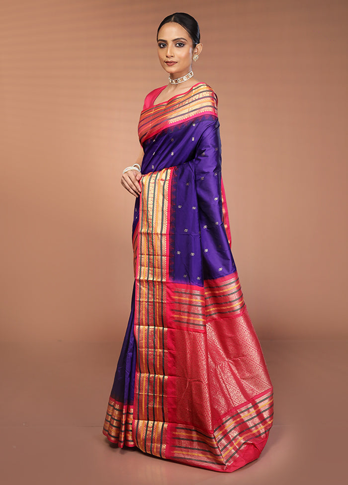 Blue Kanjivaram Silk Saree With Blouse Piece