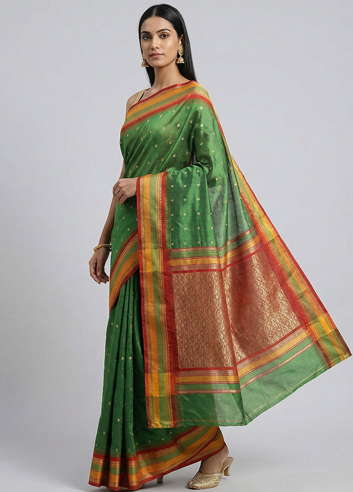 Green Kanjivaram Silk Saree With Blouse Piece