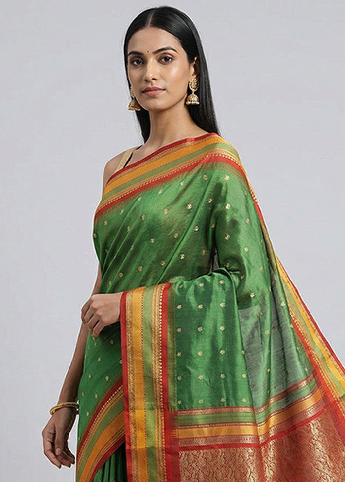 Green Kanjivaram Silk Saree With Blouse Piece