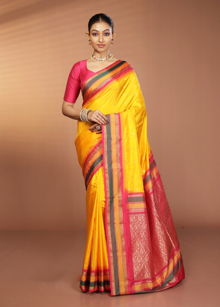 Yellow Kanjivaram Silk Saree With Blouse Piece