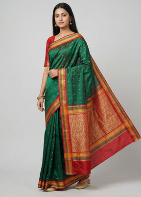 Green Kanjivaram Silk Saree With Blouse Piece
