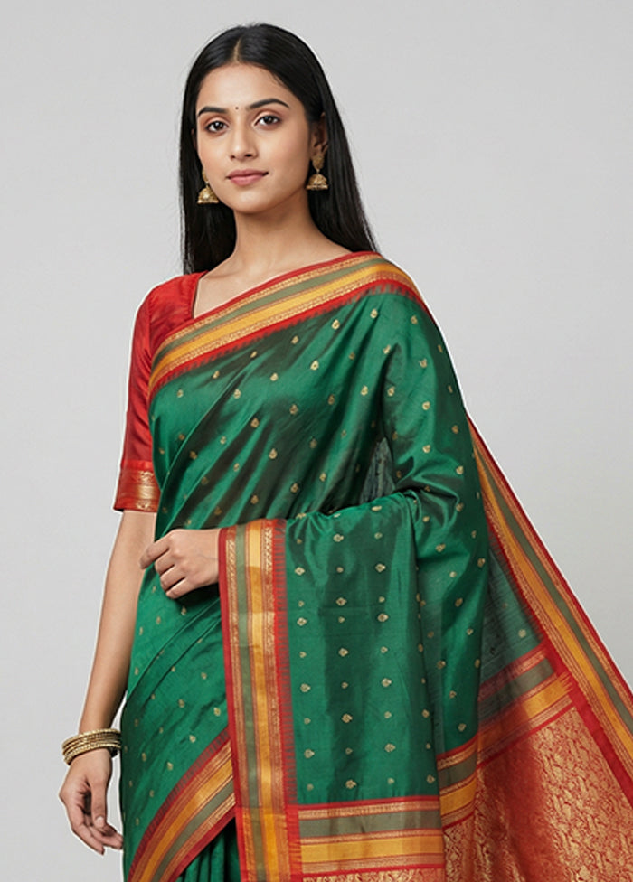 Green Kanjivaram Silk Saree With Blouse Piece