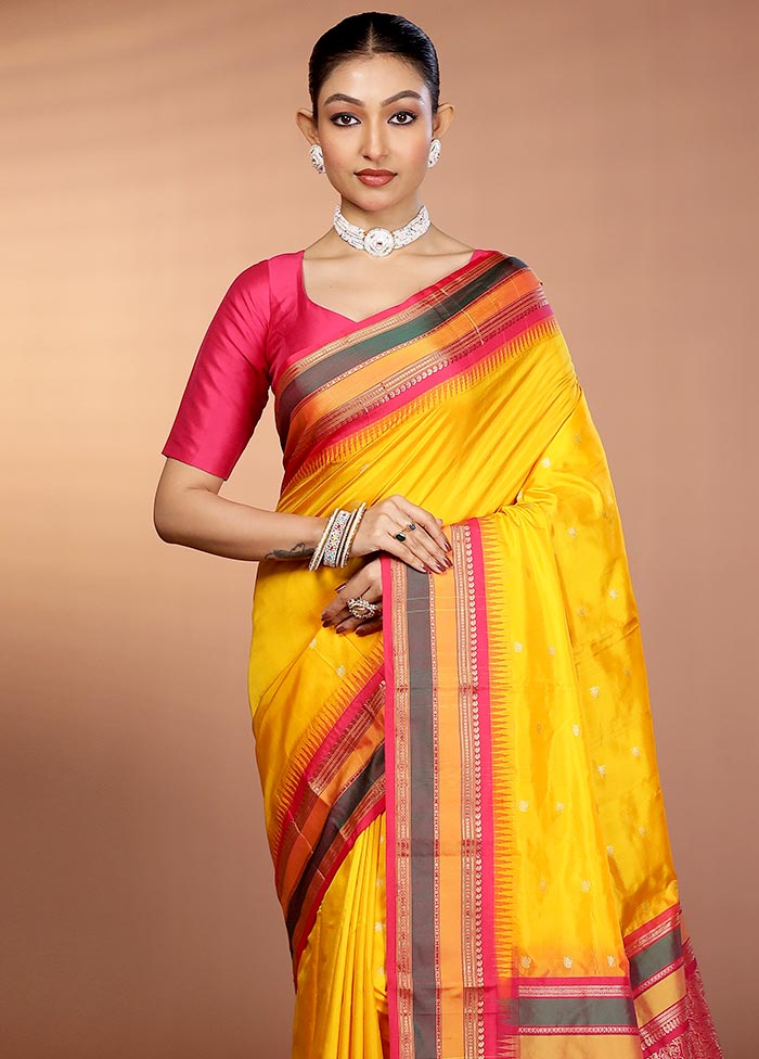 Yellow Kanjivaram Silk Saree With Blouse Piece