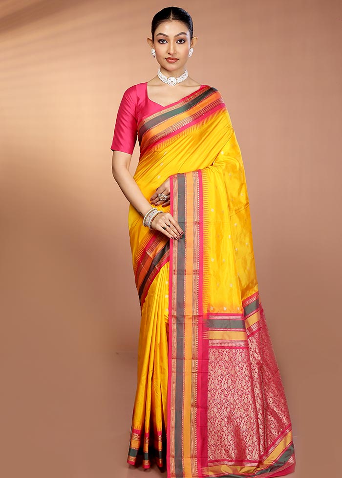 Yellow Kanjivaram Silk Saree With Blouse Piece