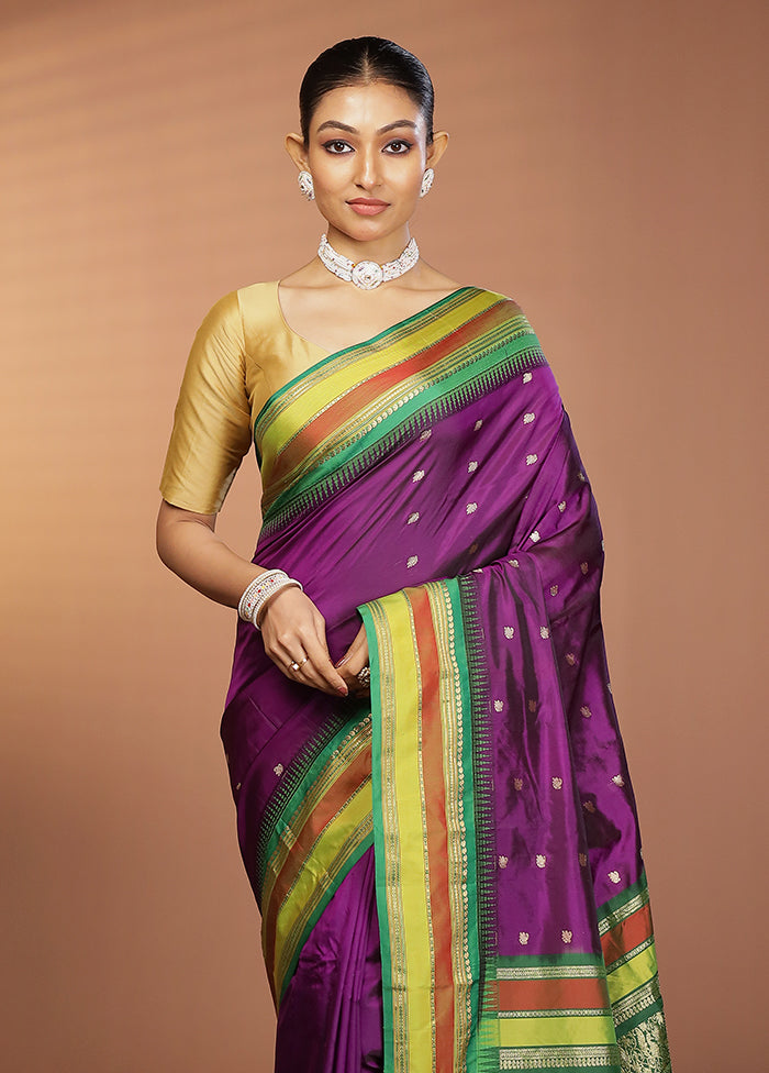 Purple Kanjivaram Silk Saree With Blouse Piece