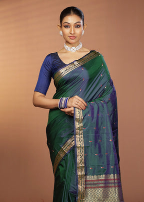 Blue Kanjivaram Silk Saree With Blouse Piece