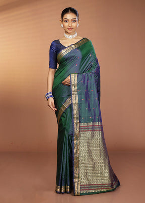 Blue Kanjivaram Silk Saree With Blouse Piece