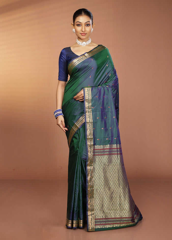 Blue Kanjivaram Silk Saree With Blouse Piece