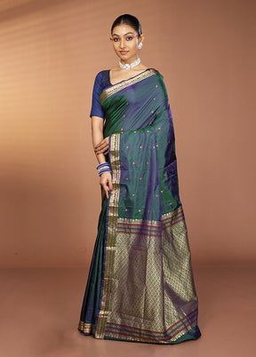 Blue Kanjivaram Silk Saree With Blouse Piece