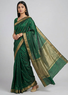 Green Kanjivaram Silk Saree With Blouse Piece