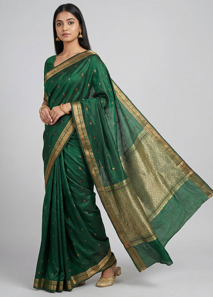 Green Kanjivaram Silk Saree With Blouse Piece