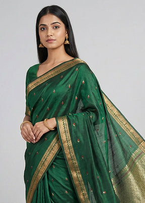 Green Kanjivaram Silk Saree With Blouse Piece