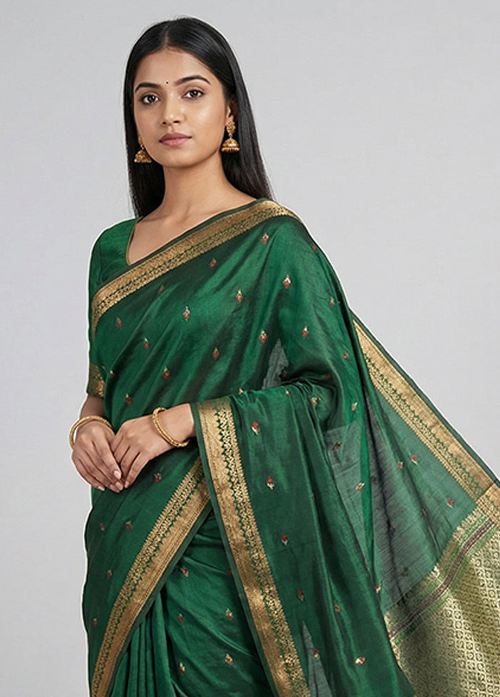 Green Kanjivaram Silk Saree With Blouse Piece