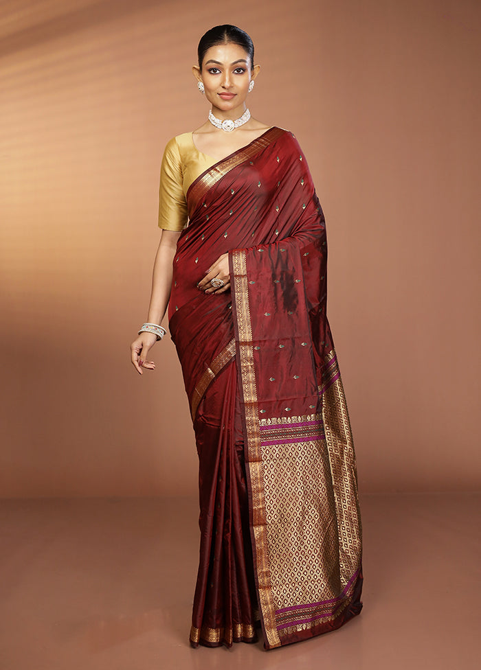 Maroon Kanjivaram Silk Saree With Blouse Piece