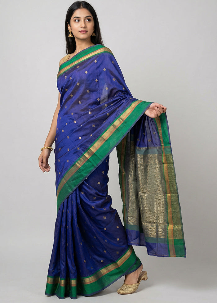 Blue Kanjivaram Silk Saree With Blouse Piece