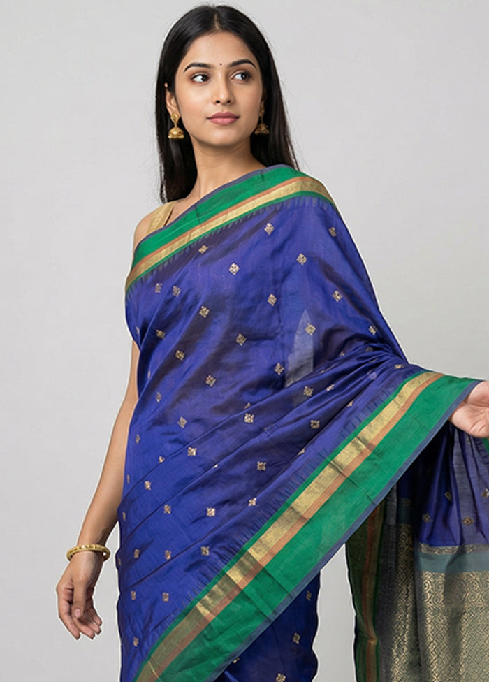 Blue Kanjivaram Silk Saree With Blouse Piece