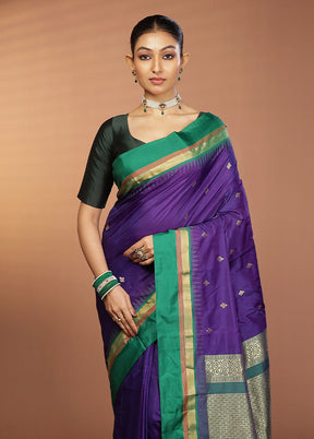 Purple Kanjivaram Silk Saree With Blouse Piece