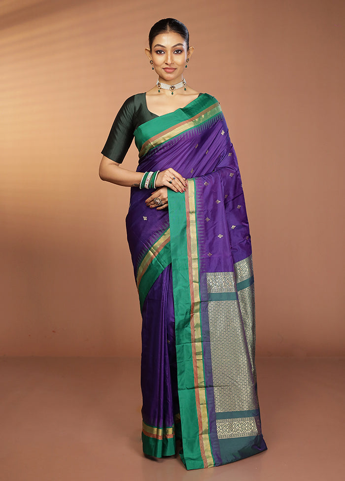 Purple Kanjivaram Silk Saree With Blouse Piece