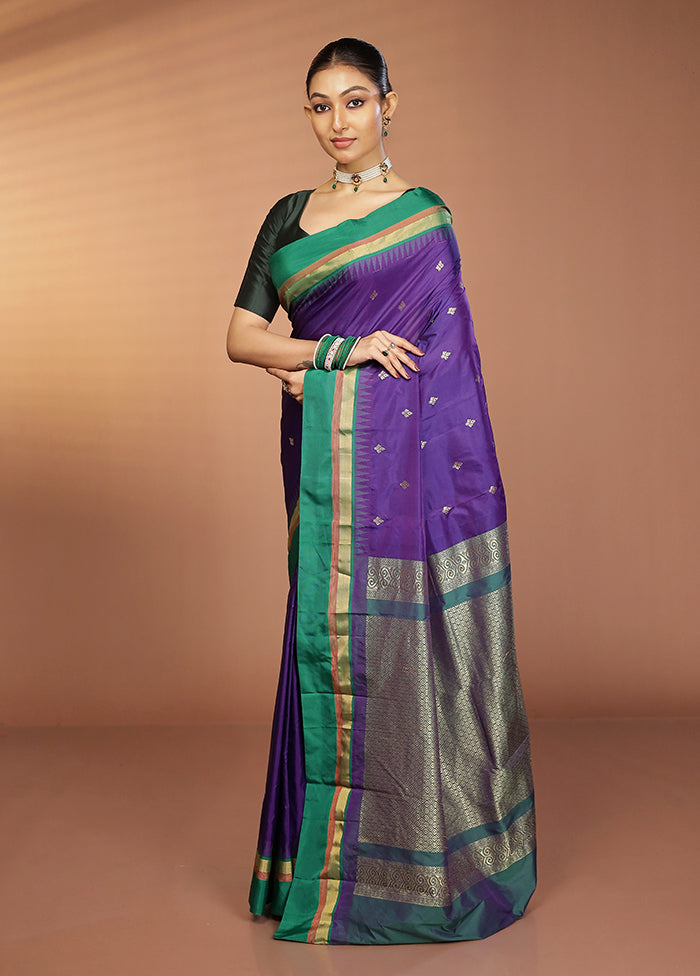 Purple Kanjivaram Silk Saree With Blouse Piece