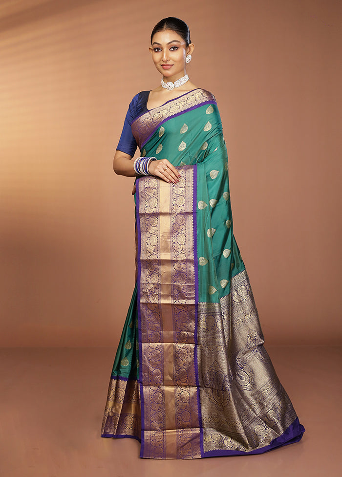 Green Handloom Kanjivaram Pure Silk Saree With Blouse Piece