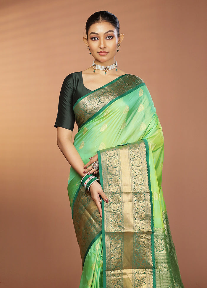 Green Handloom Kanjivaram Pure Silk Saree With Blouse Piece