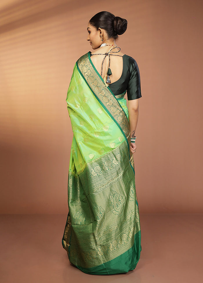 Green Handloom Kanjivaram Pure Silk Saree With Blouse Piece