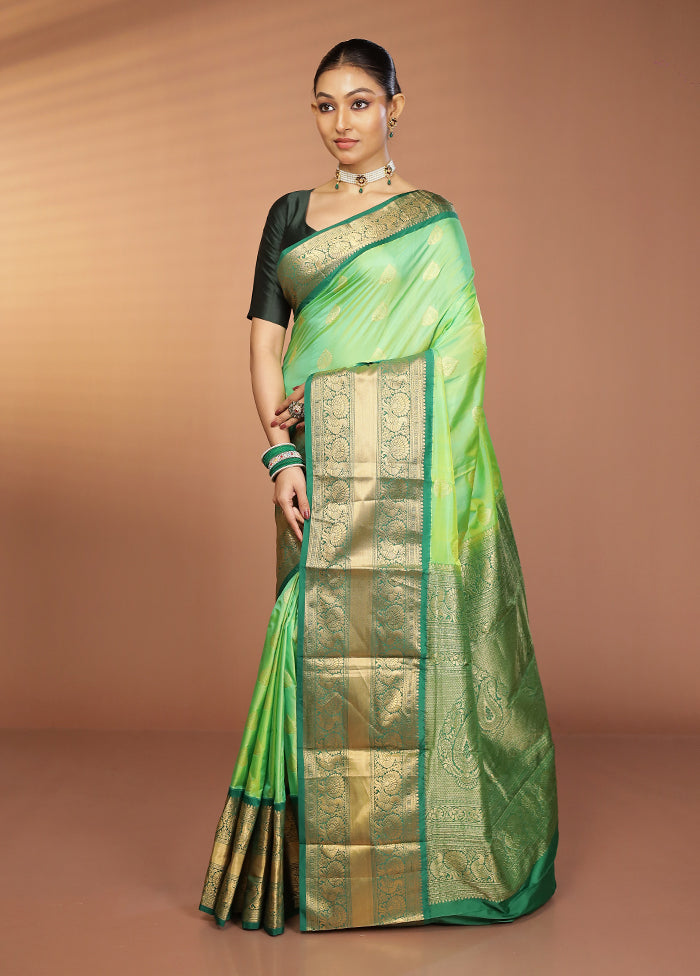 Green Handloom Kanjivaram Pure Silk Saree With Blouse Piece