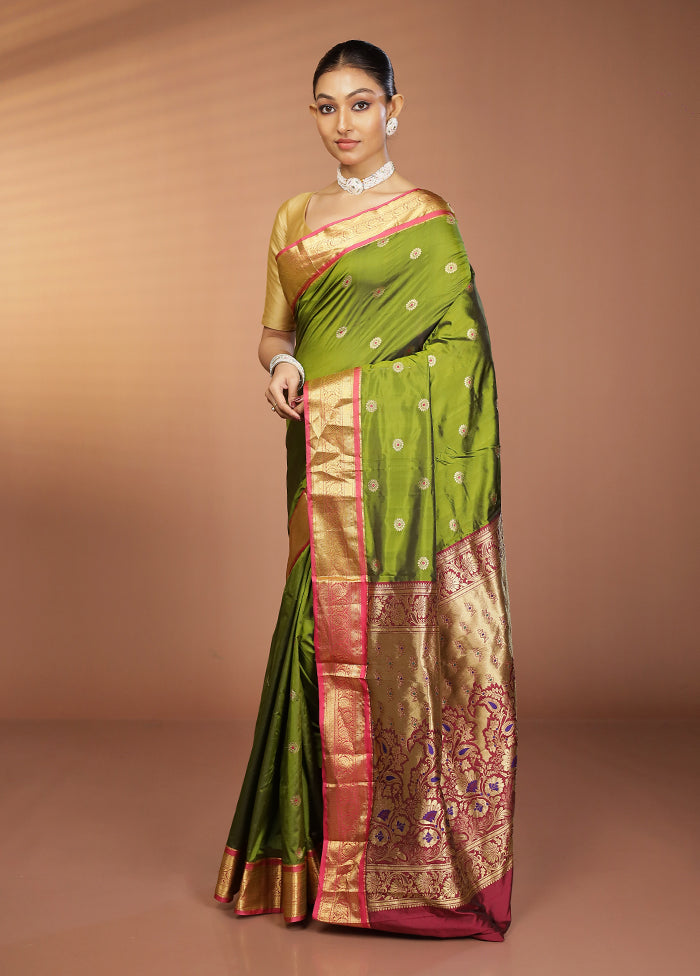 Green Kanjivaram Silk Saree With Blouse Piece