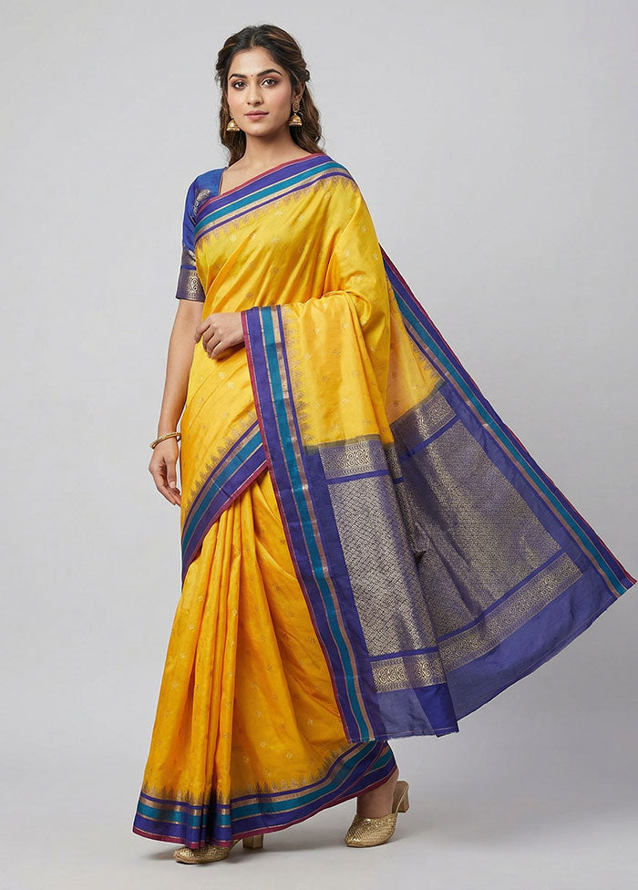 Yellow Kanjivaram Silk Saree With Blouse Piece