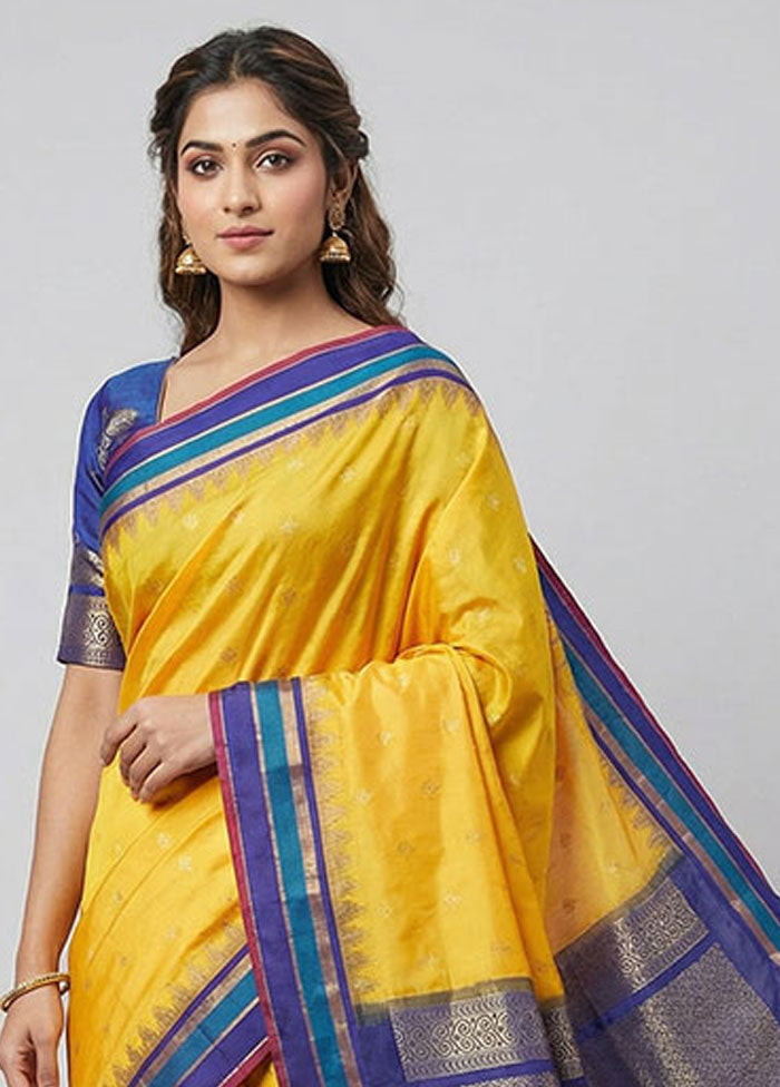 Yellow Kanjivaram Silk Saree With Blouse Piece