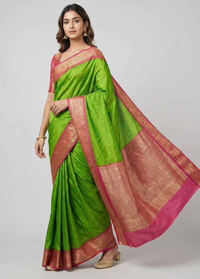 Green Handloom Kanjivaram Pure Silk Saree With Blouse Piece