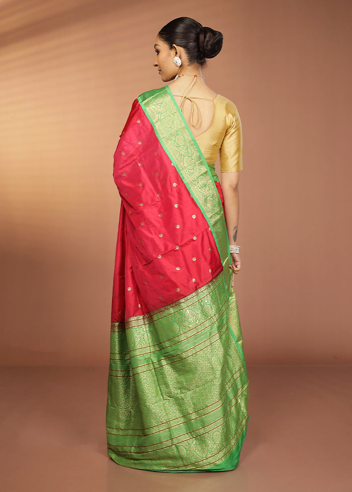 Pink Handloom Kanjivaram Pure Silk Saree With Blouse Piece